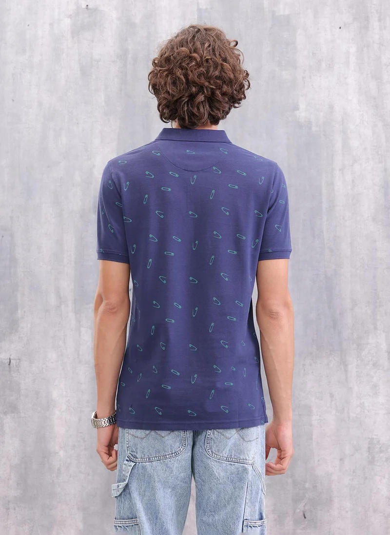 Wrogn Graphic Aop Polo T-Shirt | Navy